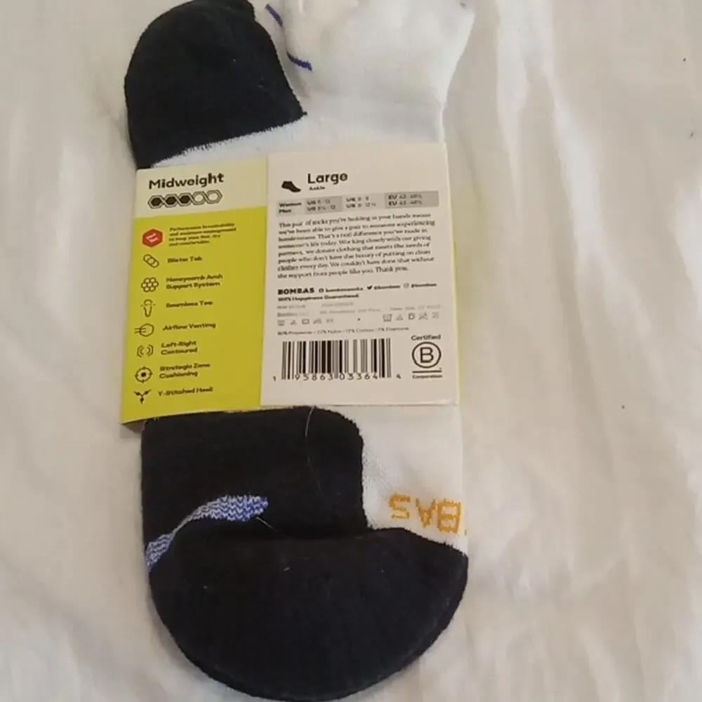 NWT Bombas Women/ Men's Large Black and White Athletic Socks